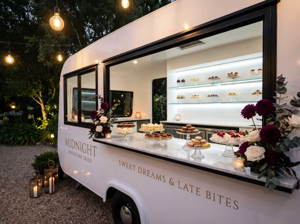White dessert truck serves sweets K
