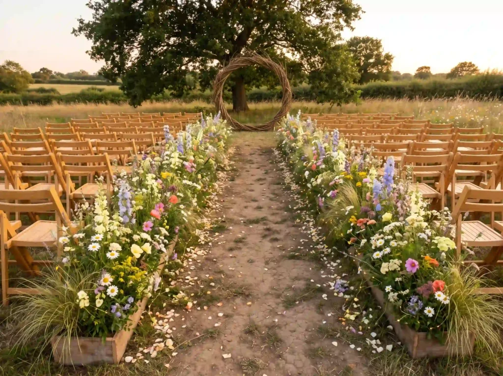 Wildflower wedding aisle setup K