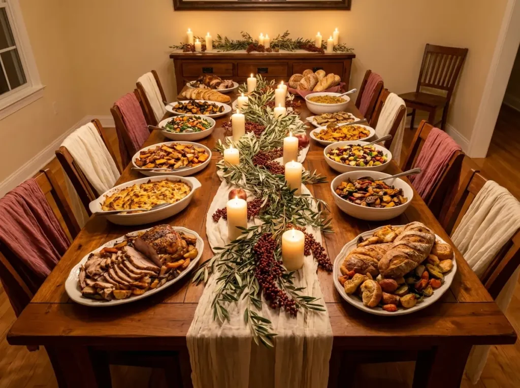 Family style buffet wedding setup