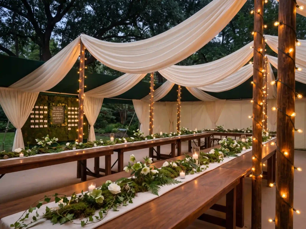 Forest green draped dinner recep… K