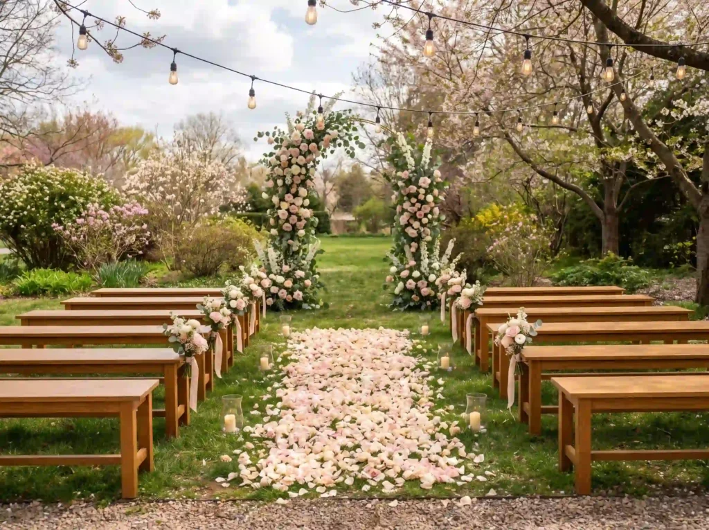 Romantic garden ceremony setup K