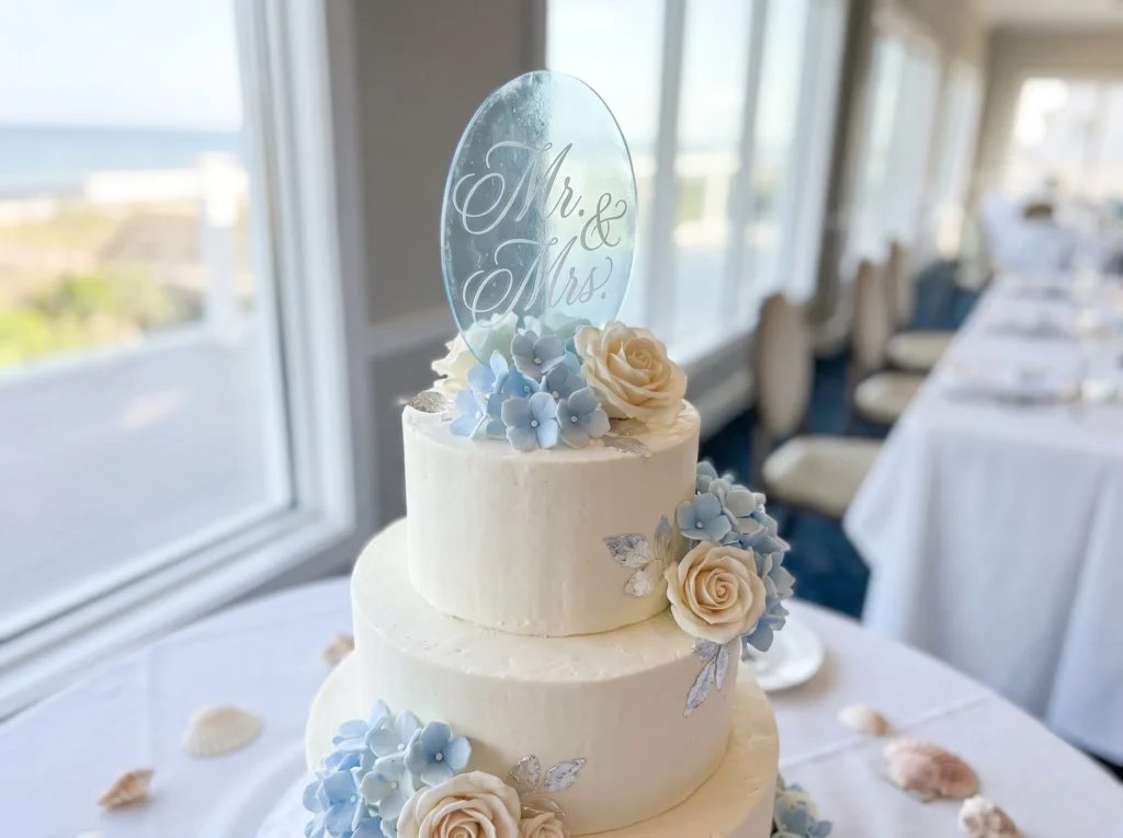 White wedding cake with topper K