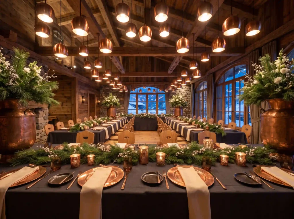 Winter wedding supper table setup K