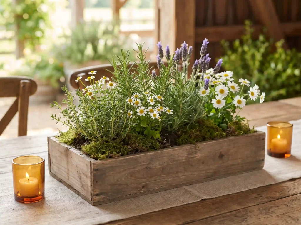 Wooden crate herb centerpiece K