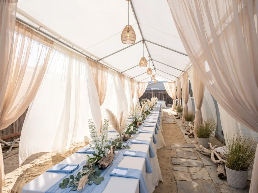 Coastal wedding tent setup K