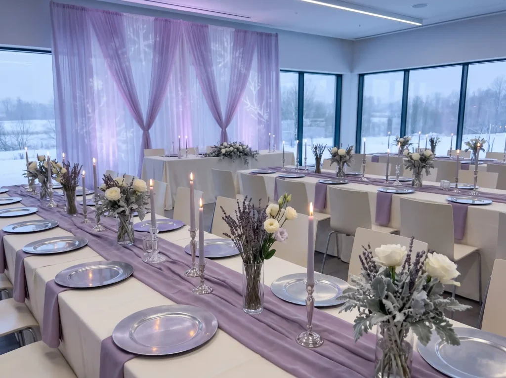 Lavender winter wedding receptio… K
