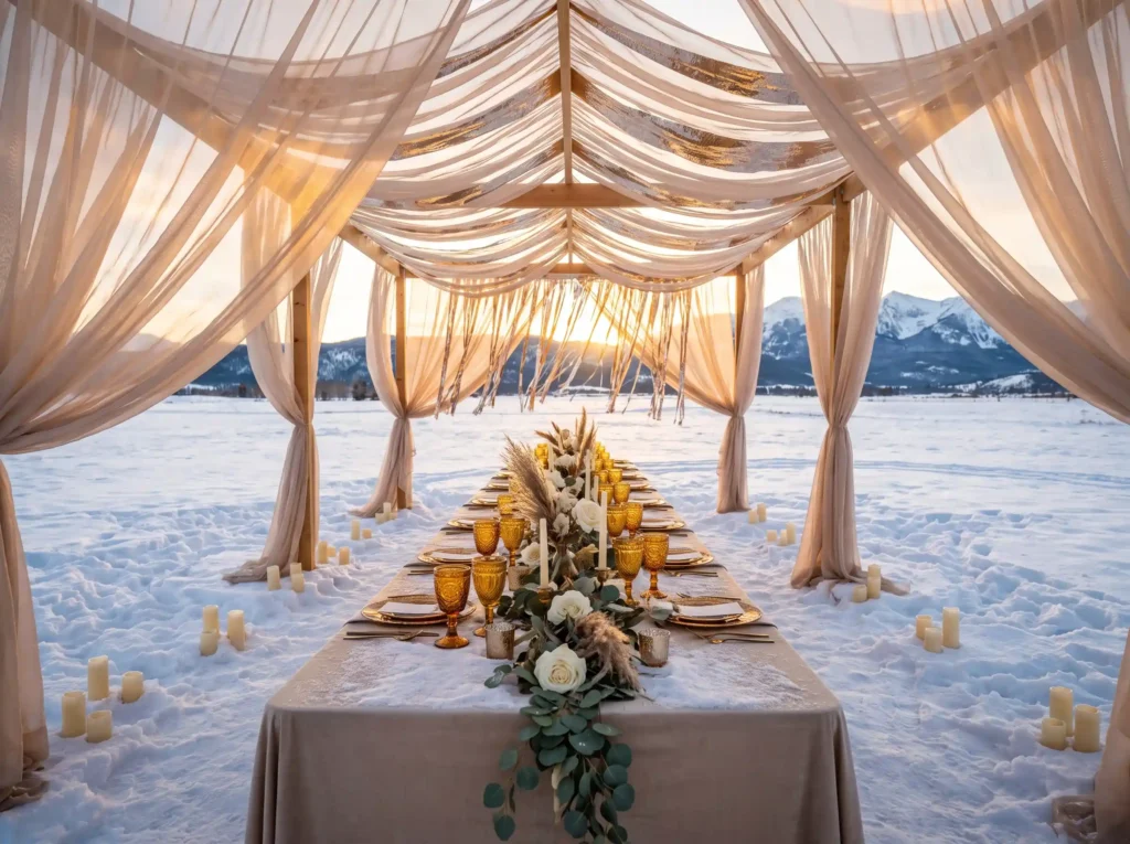 Snowy wedding banquet at sunset K