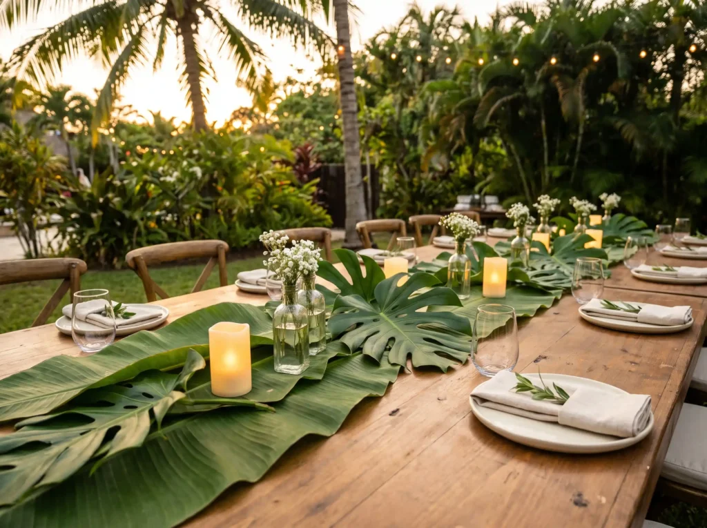 Tropical leaf table runner K