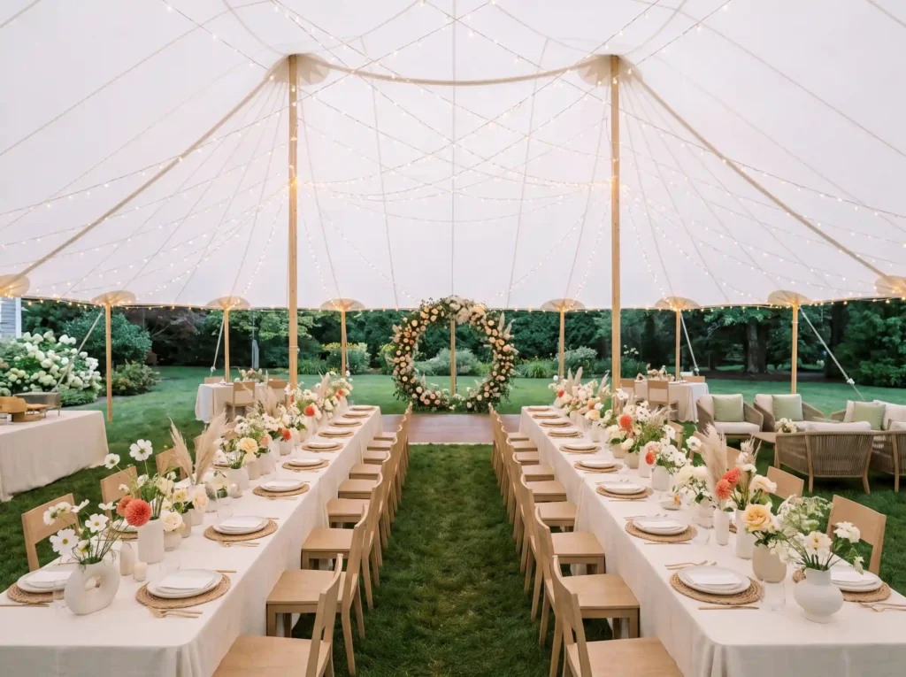 Backyard wedding reception under… K