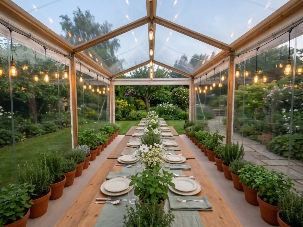 Greenhouse herb wedding tent setup K
