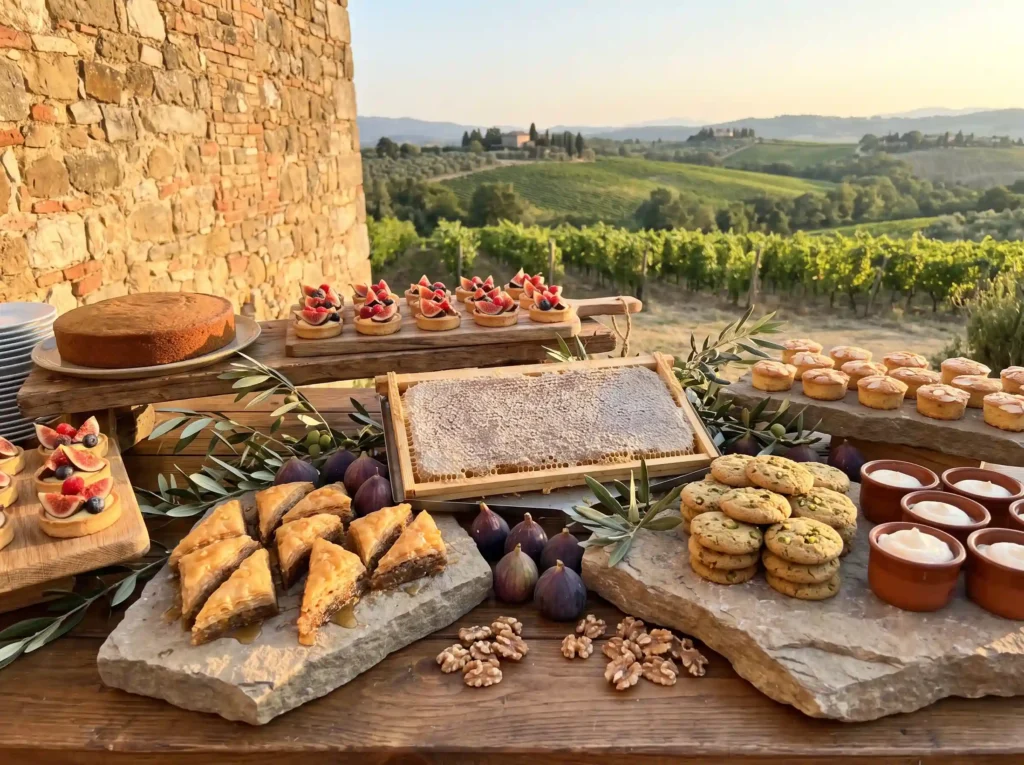 Mediterranean dessert table disp… K