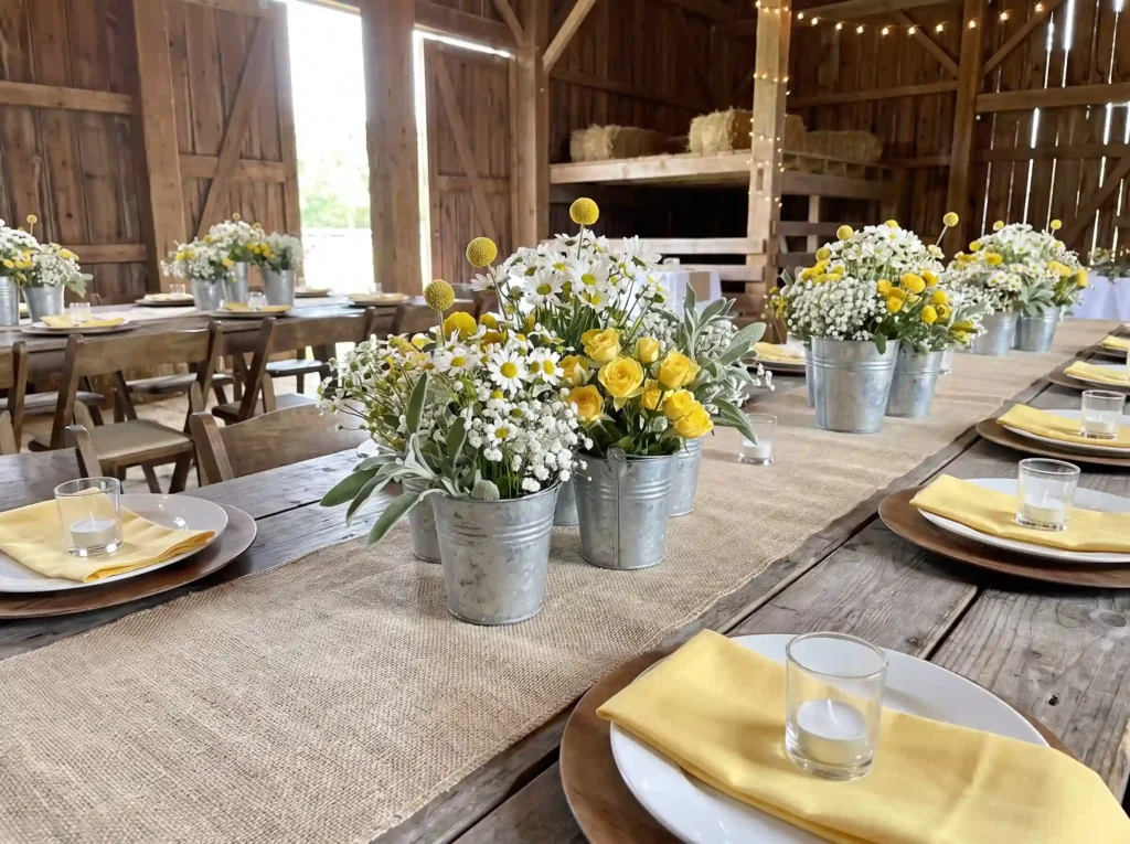 Mini floral buckets on table K