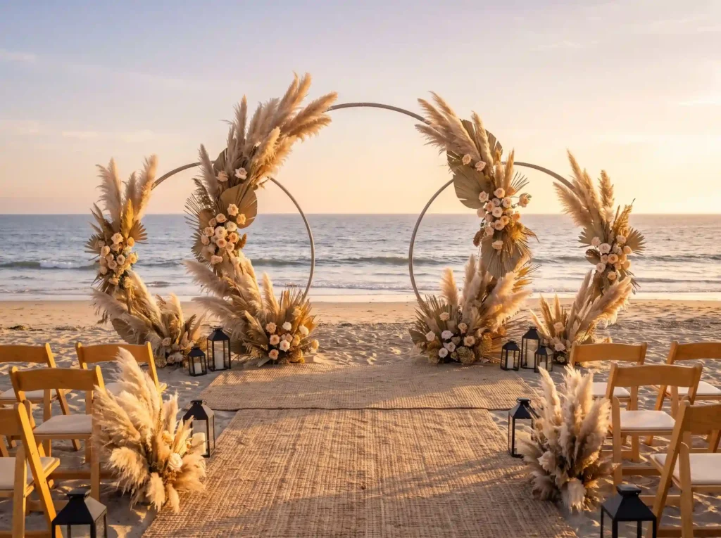 Oceanfront pampas ceremony frames K