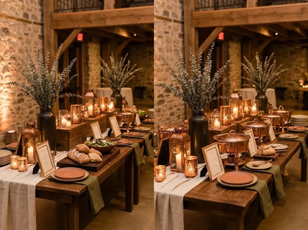 Copper lantern supper buffet