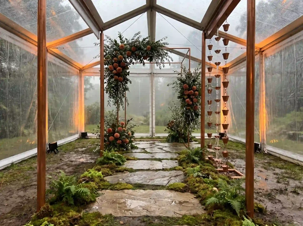 Copper rain garden ceremony marquee K