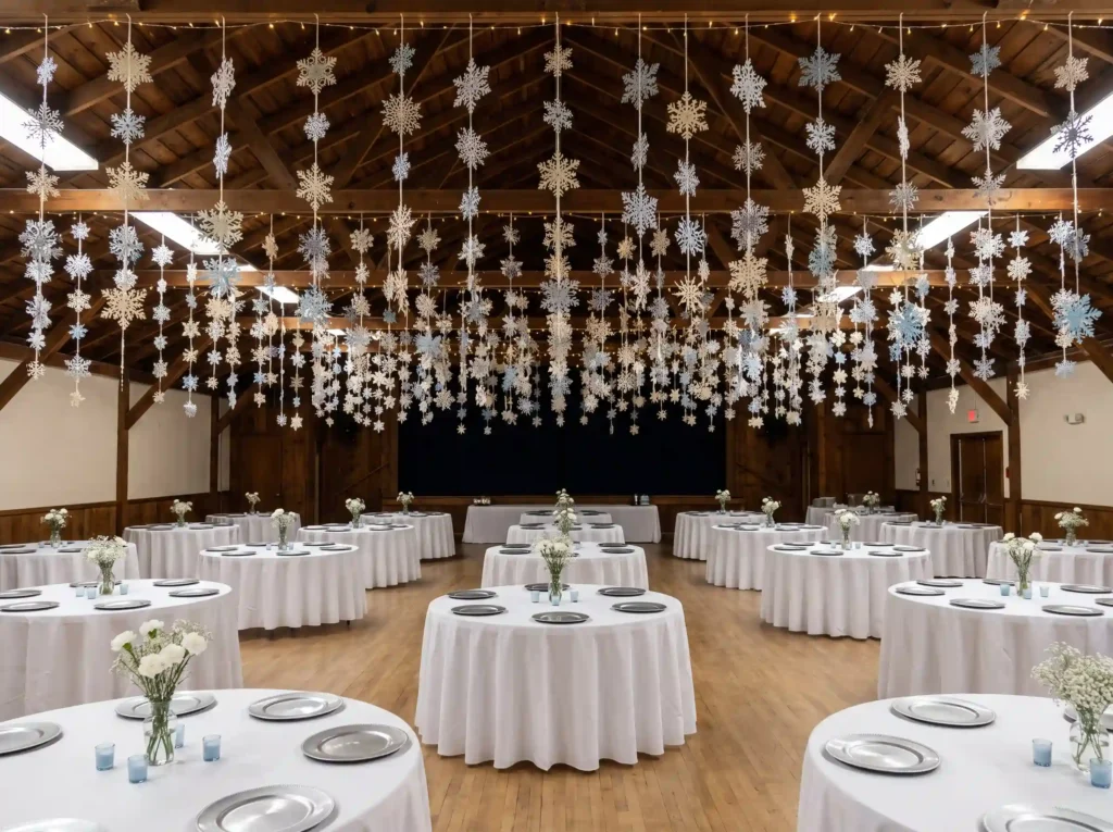 Paper snowflake ceiling installa… K