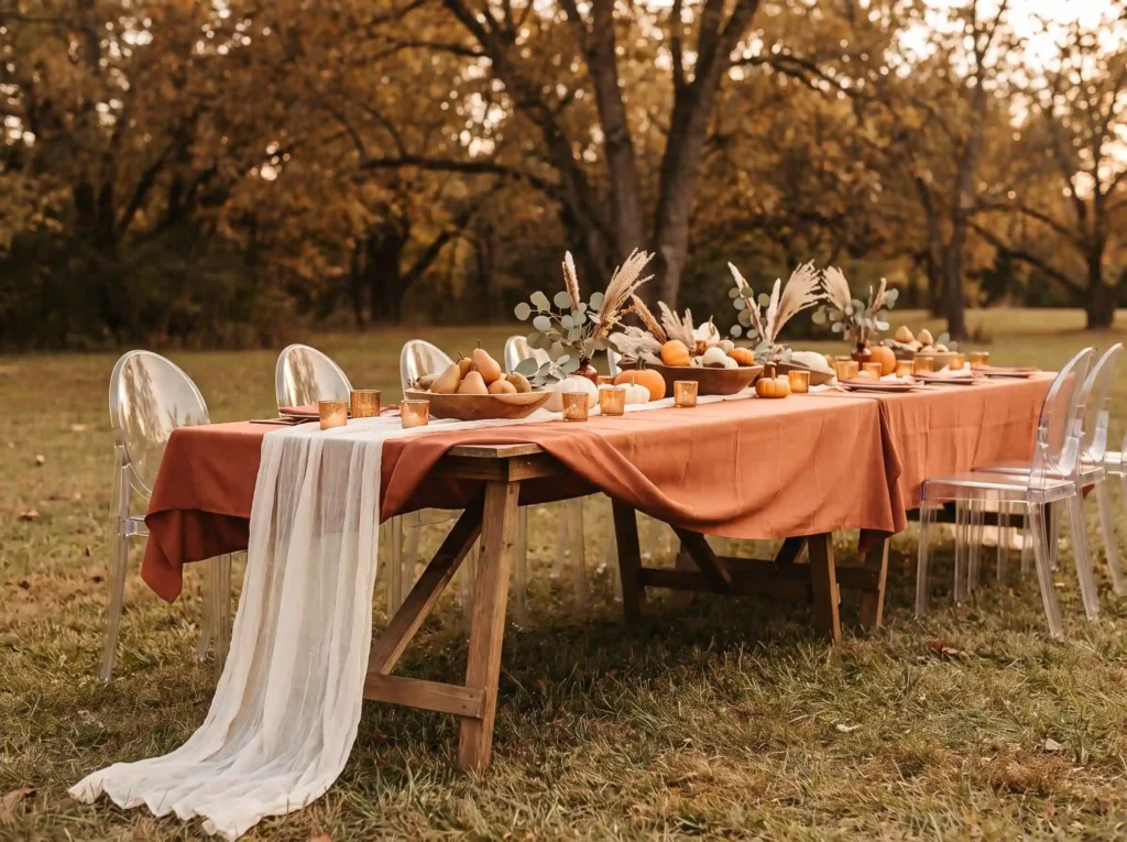Terracotta harvest table setup K