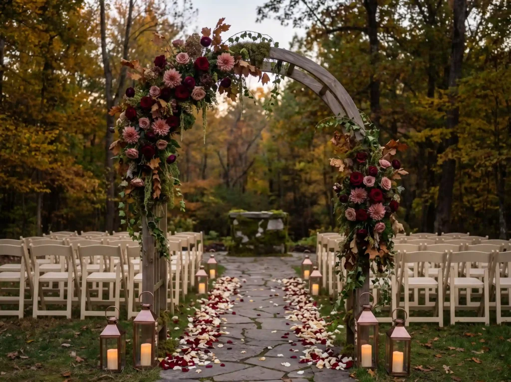 Woodland wedding arch with florals K