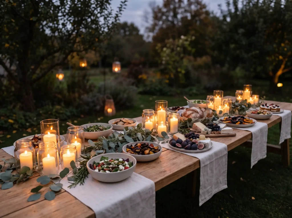 Candlelit garden buffet setup K