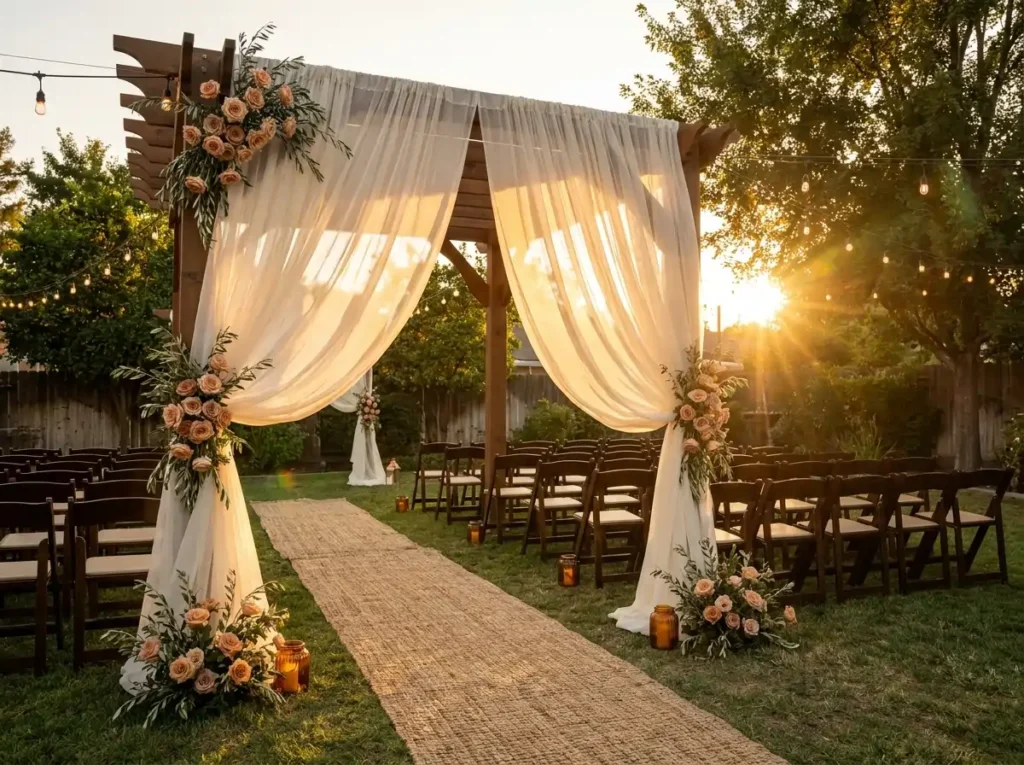 Pergola sunset drapery ceremony