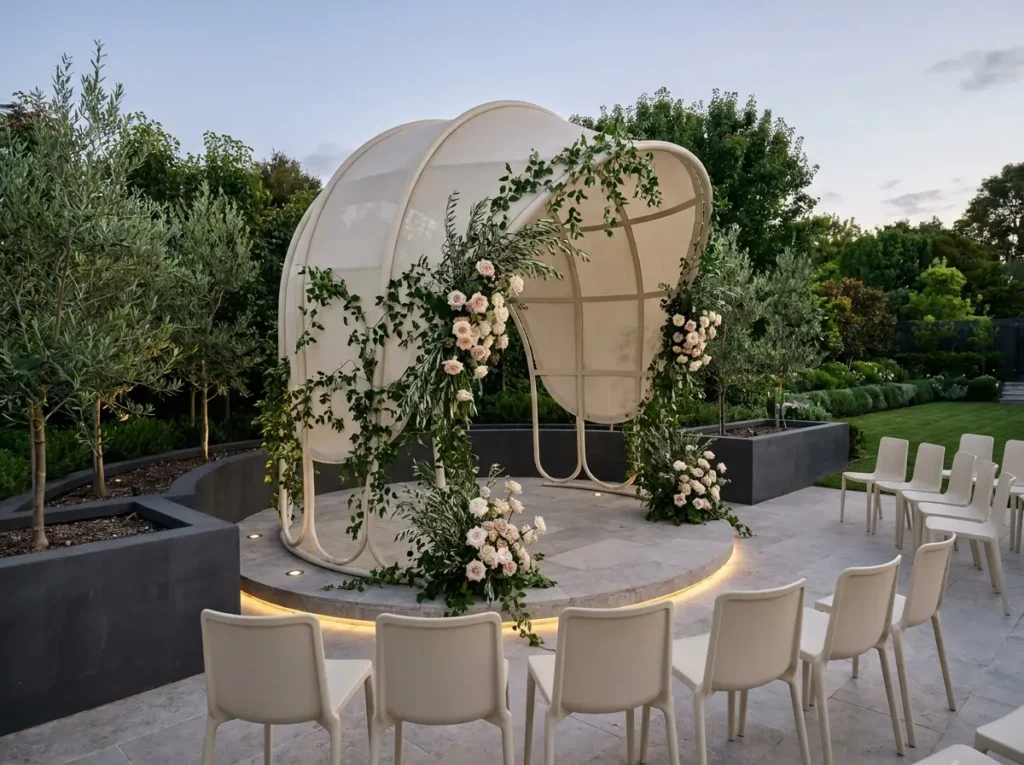 Contemporary garden pod wedding …