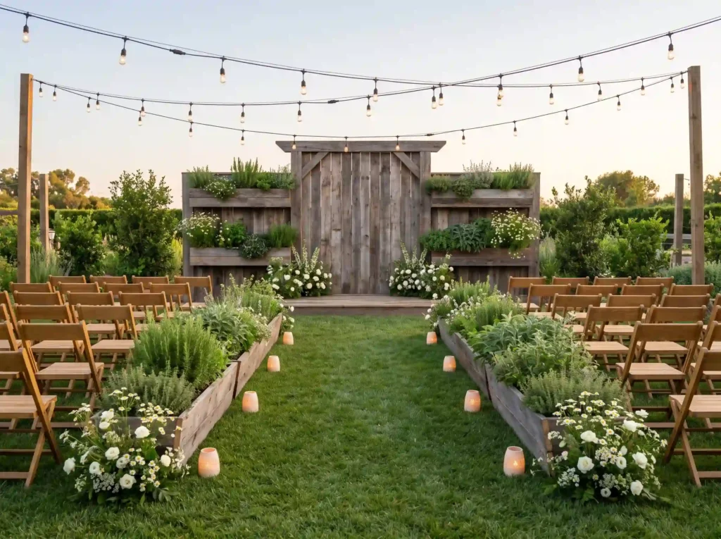 Herb garden wedding ceremony setup K