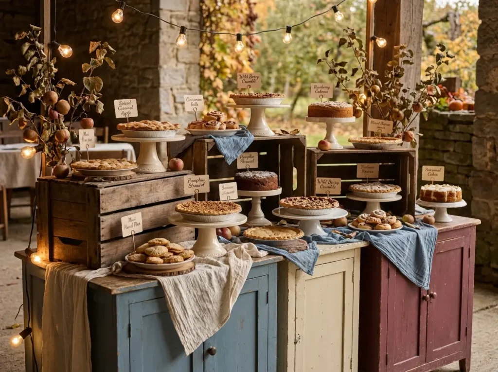 Vintage wedding pie buffet display