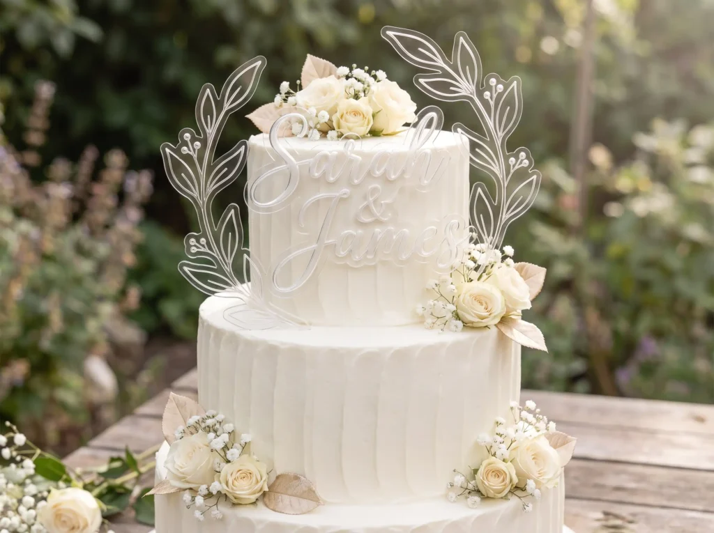White cake with floral nameplate K