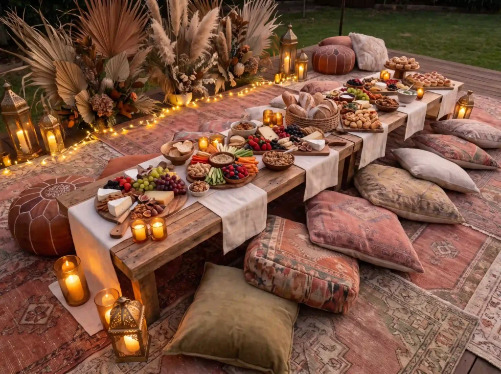 Boho picnic grazing table setup K
