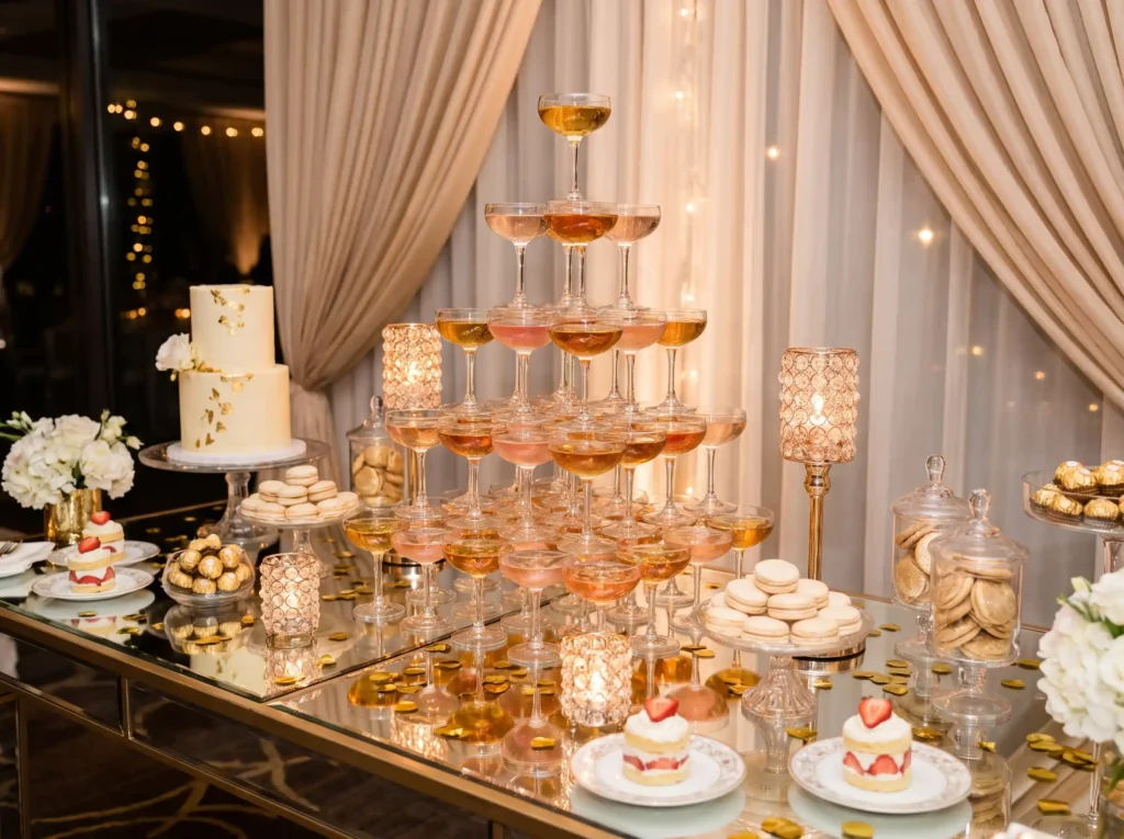 Champagne tower dessert station … K