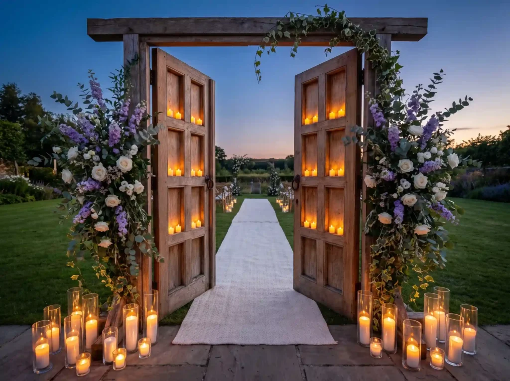 Candlelit wooden wedding entrance K