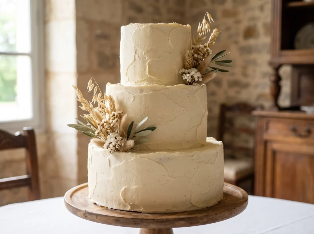 Three tier cream wedding cake K
