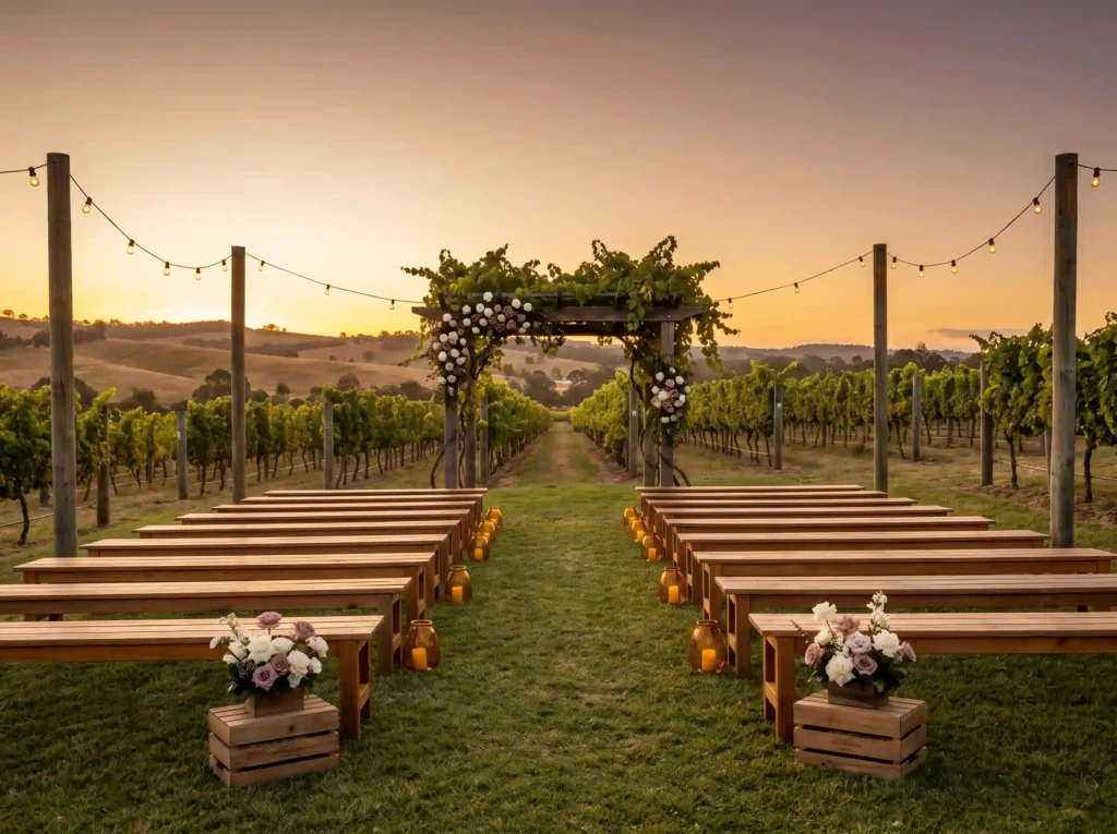 Vineyard wedding ceremony setup K
