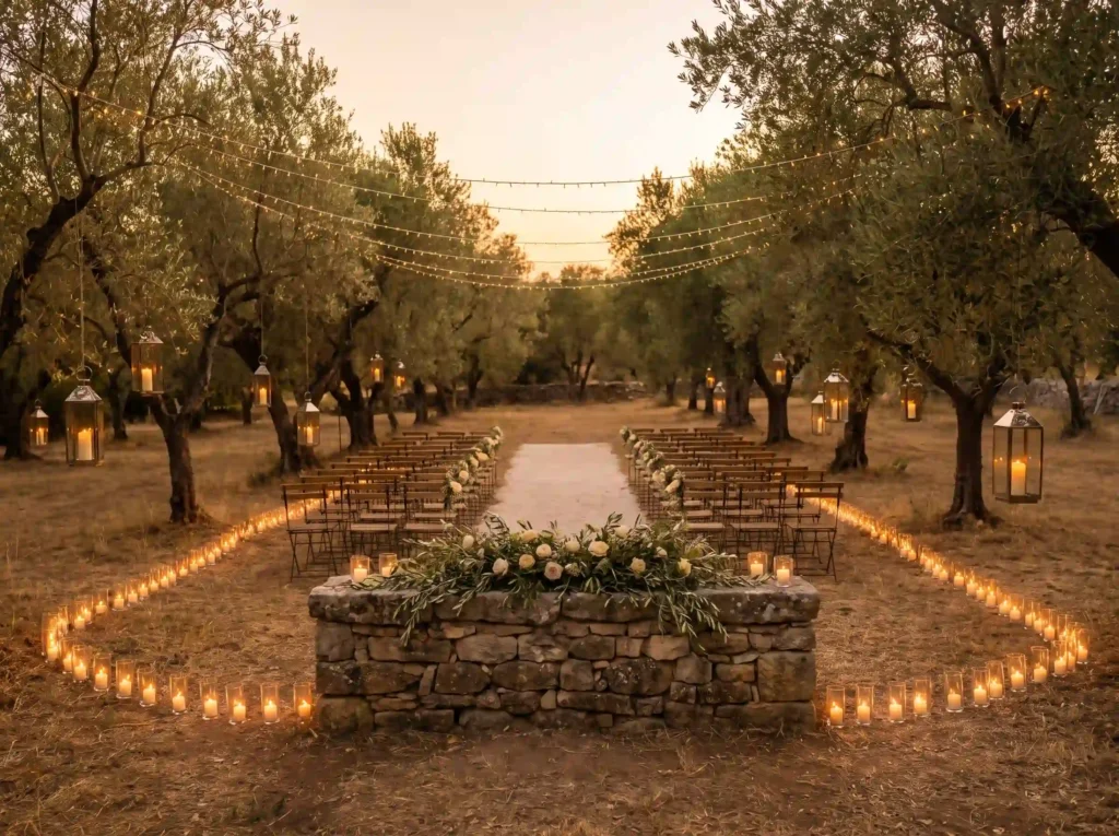 Candlelit olive grove wedding ce… K