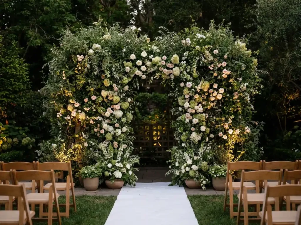 Floral wall wedding ceremony bac…