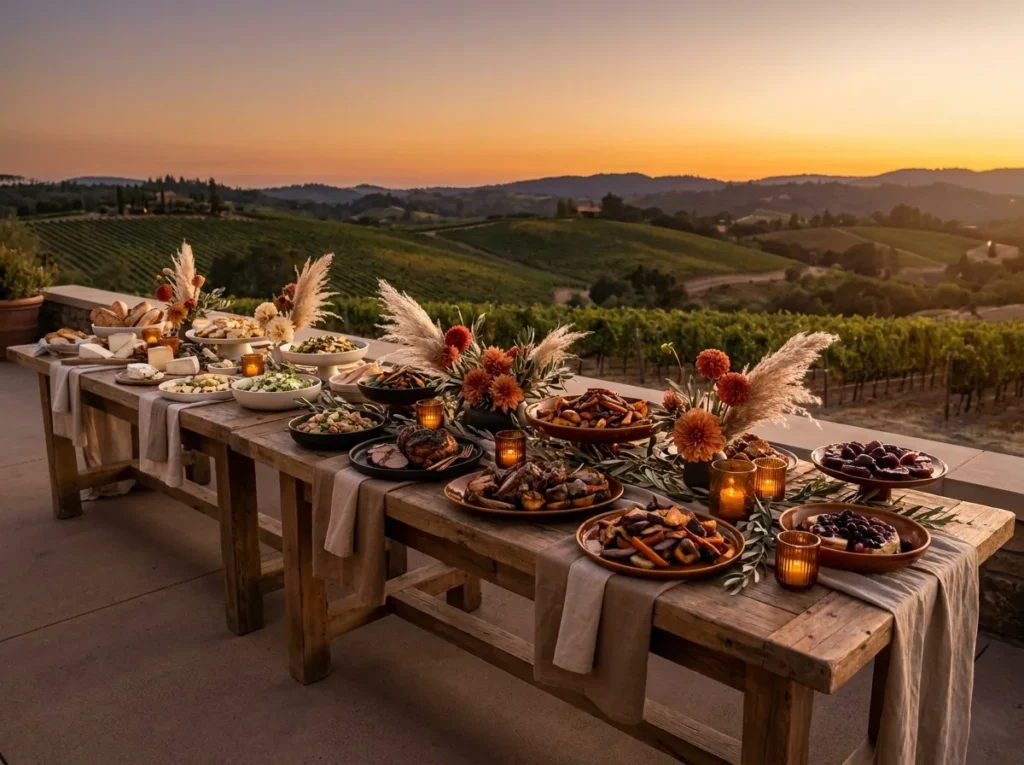 Autumn harvest buffet at sunset