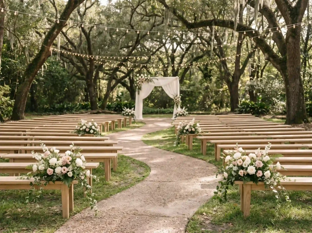 Garden wedding path with benches K