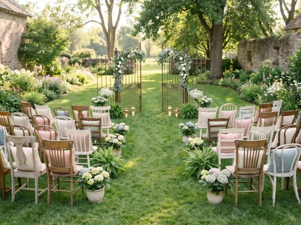 Mismatched chair garden ceremony… K