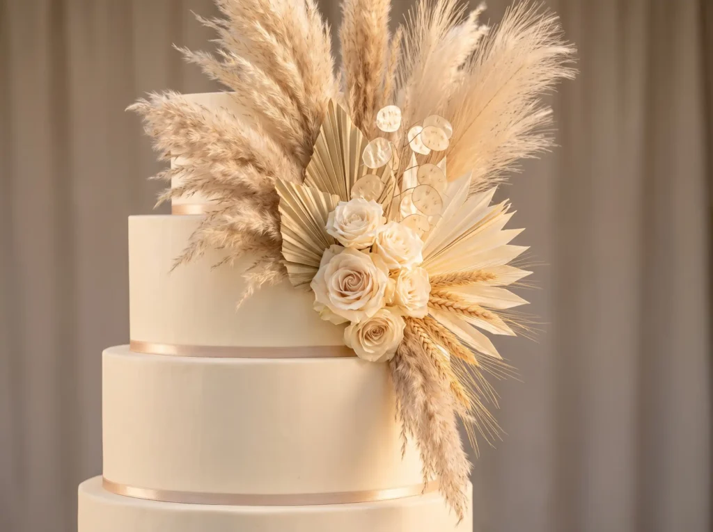 Tiered wedding cake with pampas K