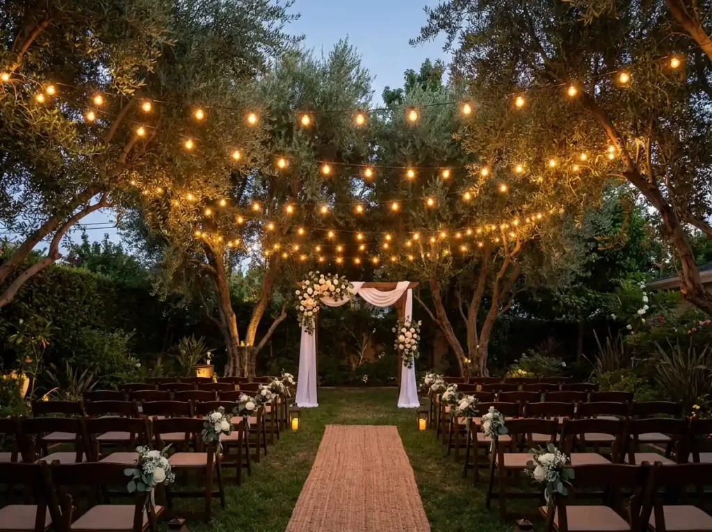Backyard wedding ceremony under …