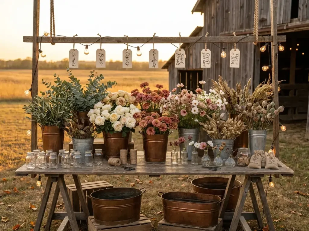 Copper bucket flower bar arrange…