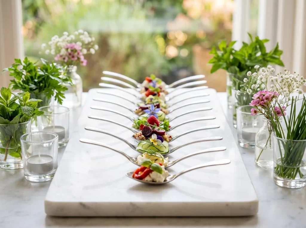 Garden spoon canapés on tray K