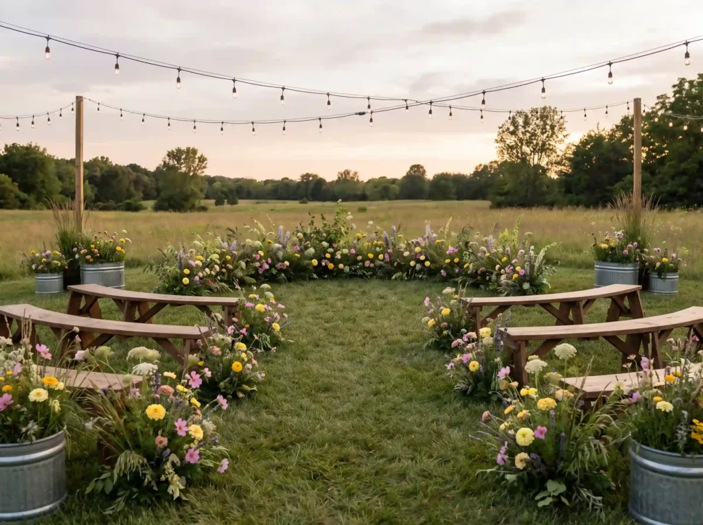 Meadow wedding ceremony floral i… K