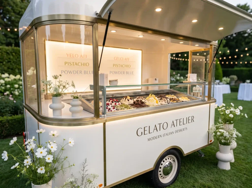 Modern gelato truck in garden K