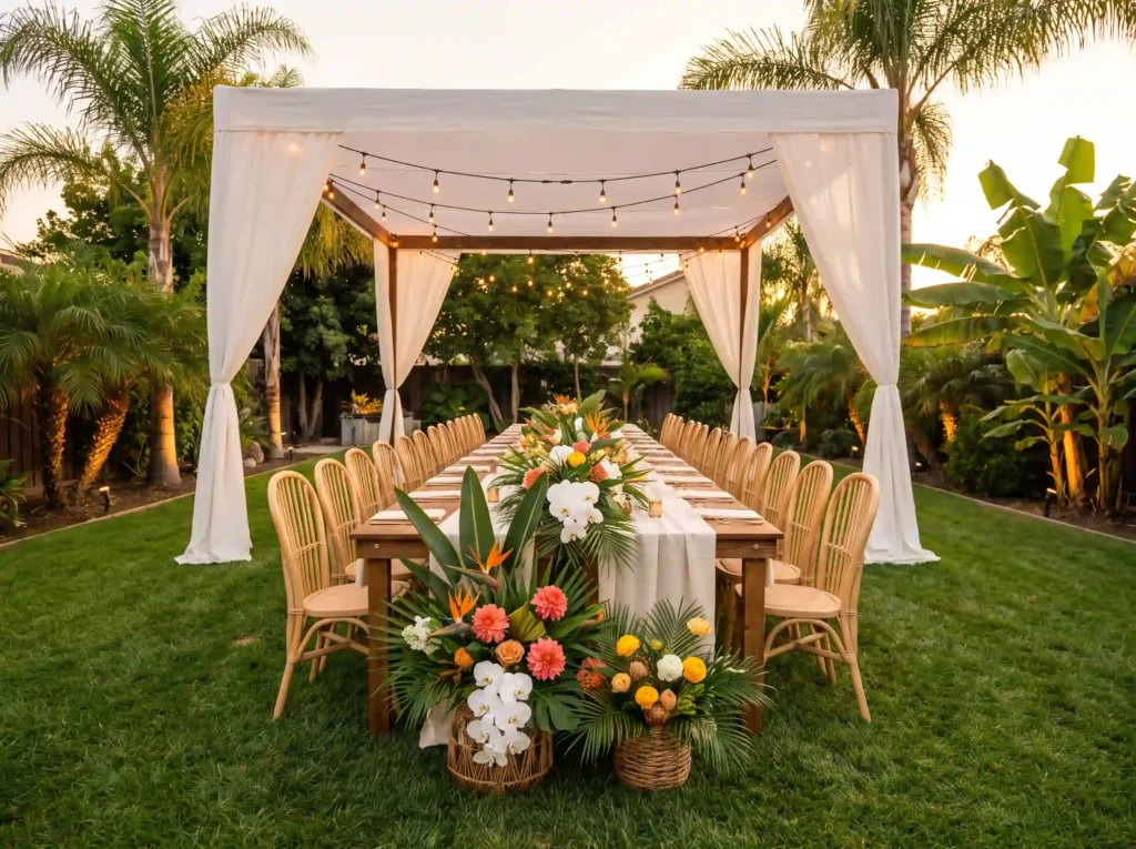 Tropical backyard wedding tent s… K