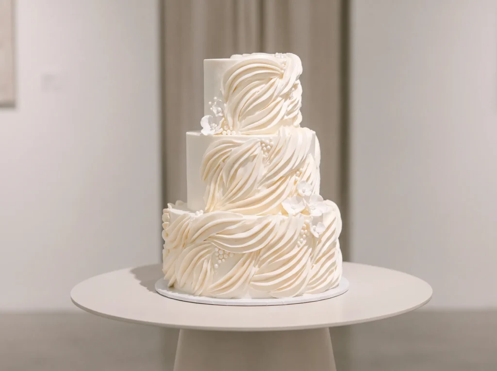 White sculpted petals wedding cake K