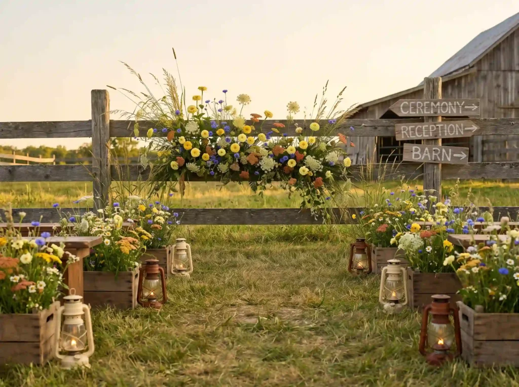 Wildflower fence wedding ceremony K