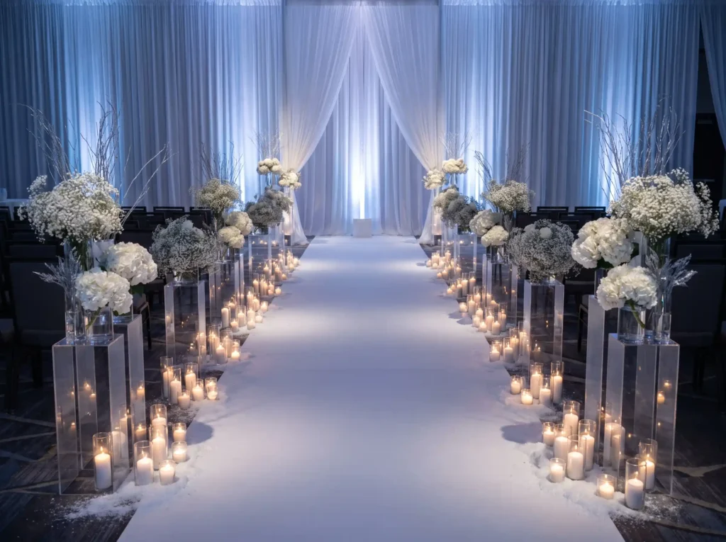 Winter ceremony aisle with candles K