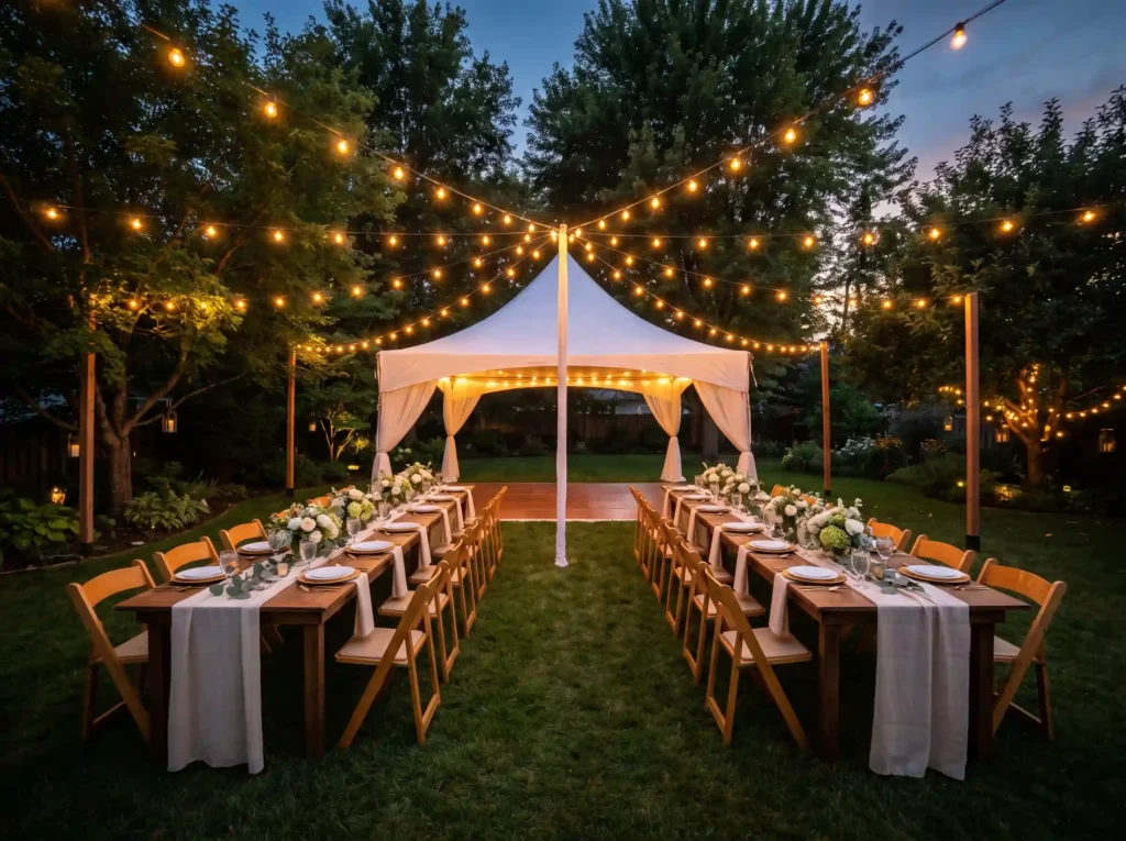 Backyard wedding reception lighting K