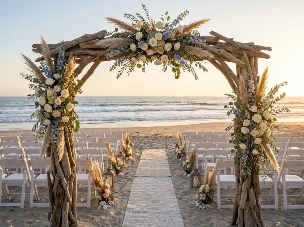 Beachfront wedding ceremony drif…